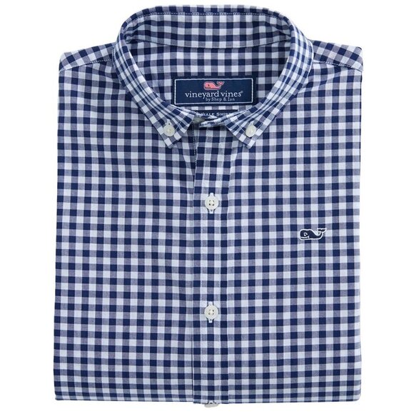 Vineyard Vines Long Sleeve.Button Down Whale Shirt Blue White Gingham Size XL/18 - Picture 1 of 9